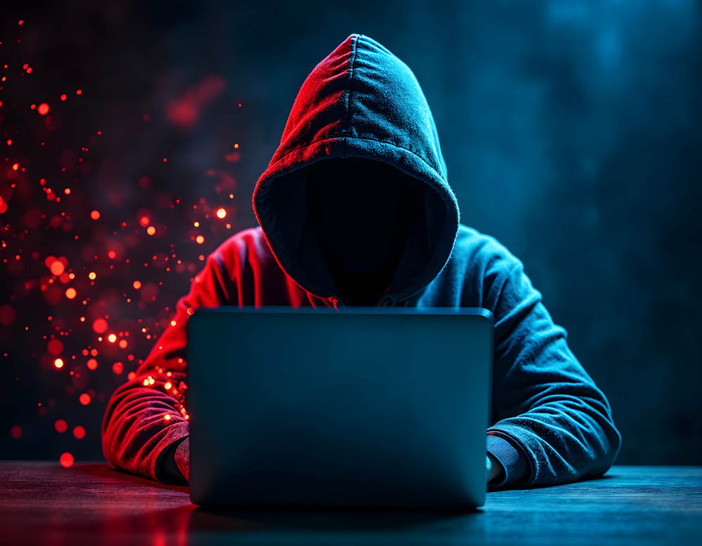 Anonymous Hacker in a Hoodie Using a Laptop Anonymous Hacker in a Hoodie Using a Laptop